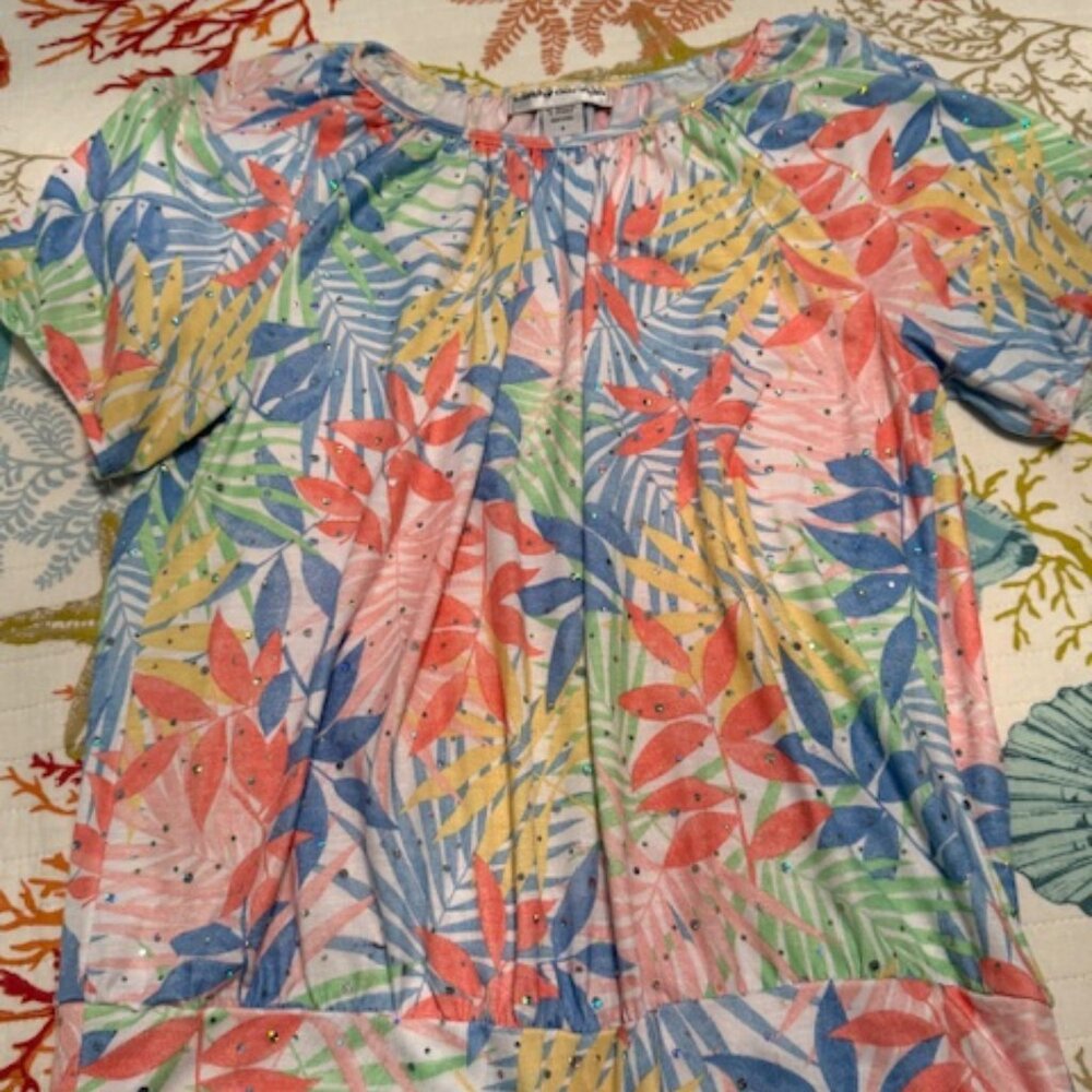 Cathy Daniels - Short Sleeve Blouse Tropical W/Iridescent Applique Dots - Size S